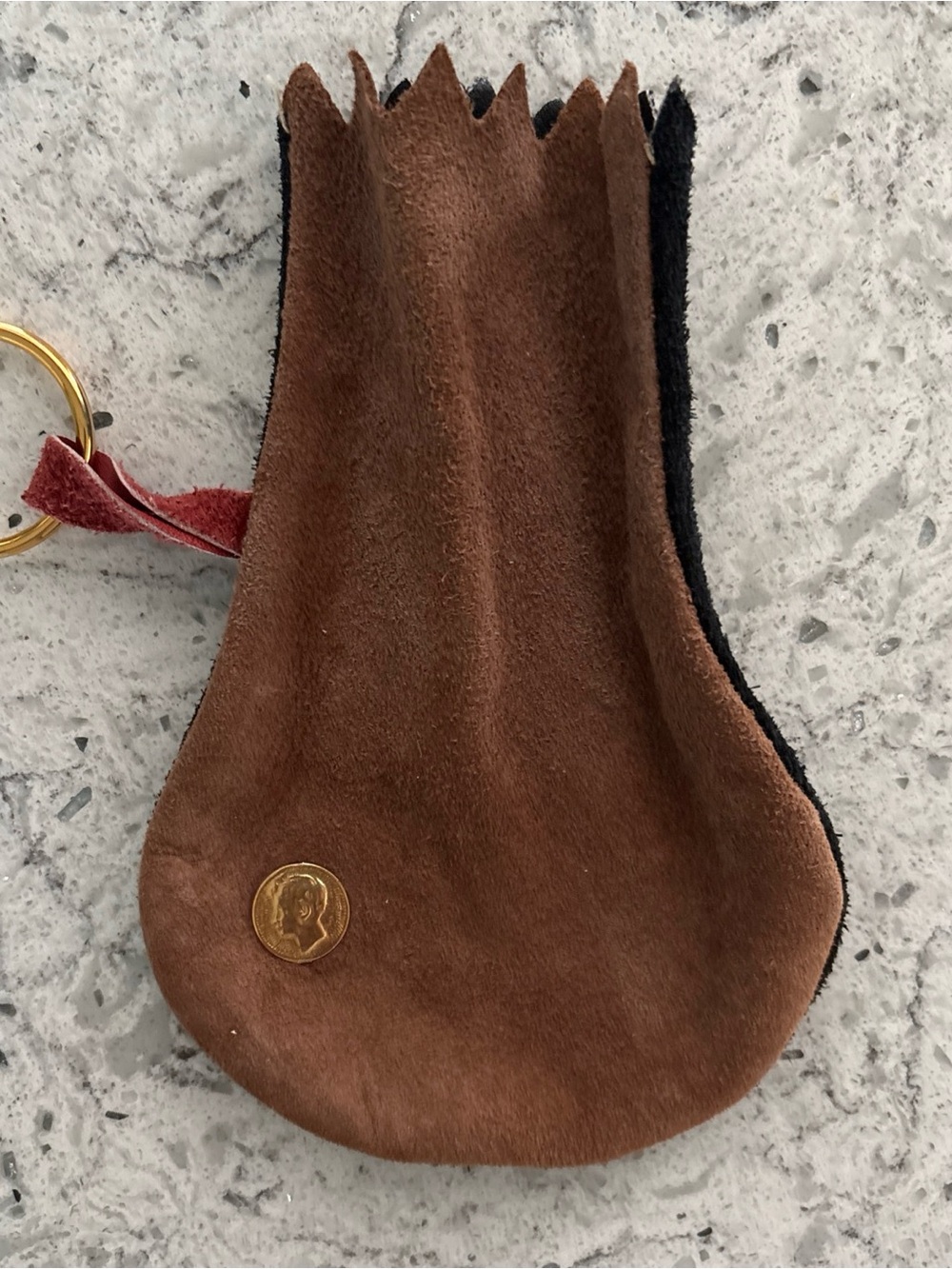 Brown Suede Coin Pouch Keychain